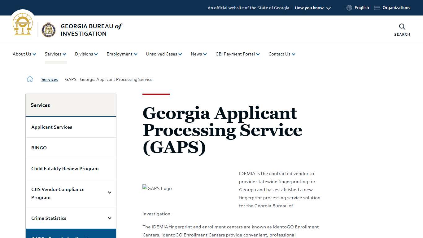 Georgia Applicant Processing Service (GAPS) Georgia Bureau of Investigation